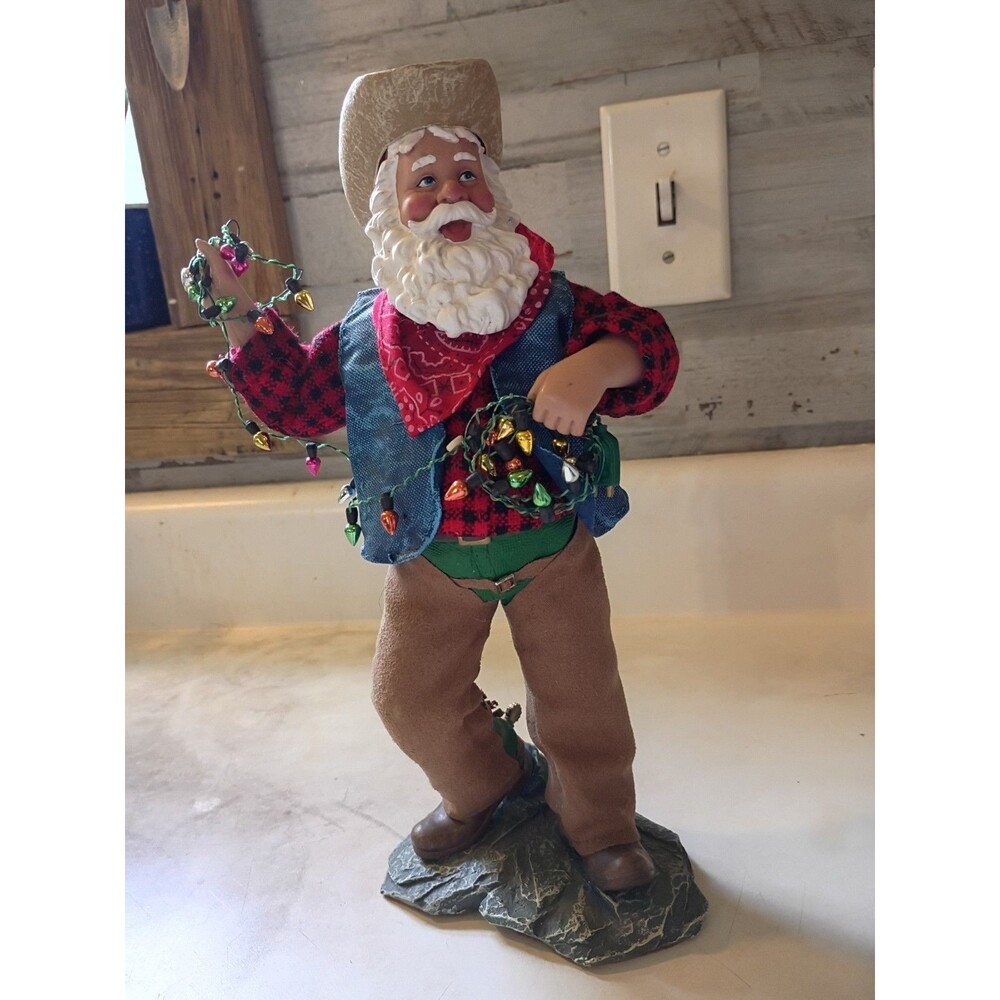 Vintage Clothtique Style Cowboy Santa Figurine, 11”